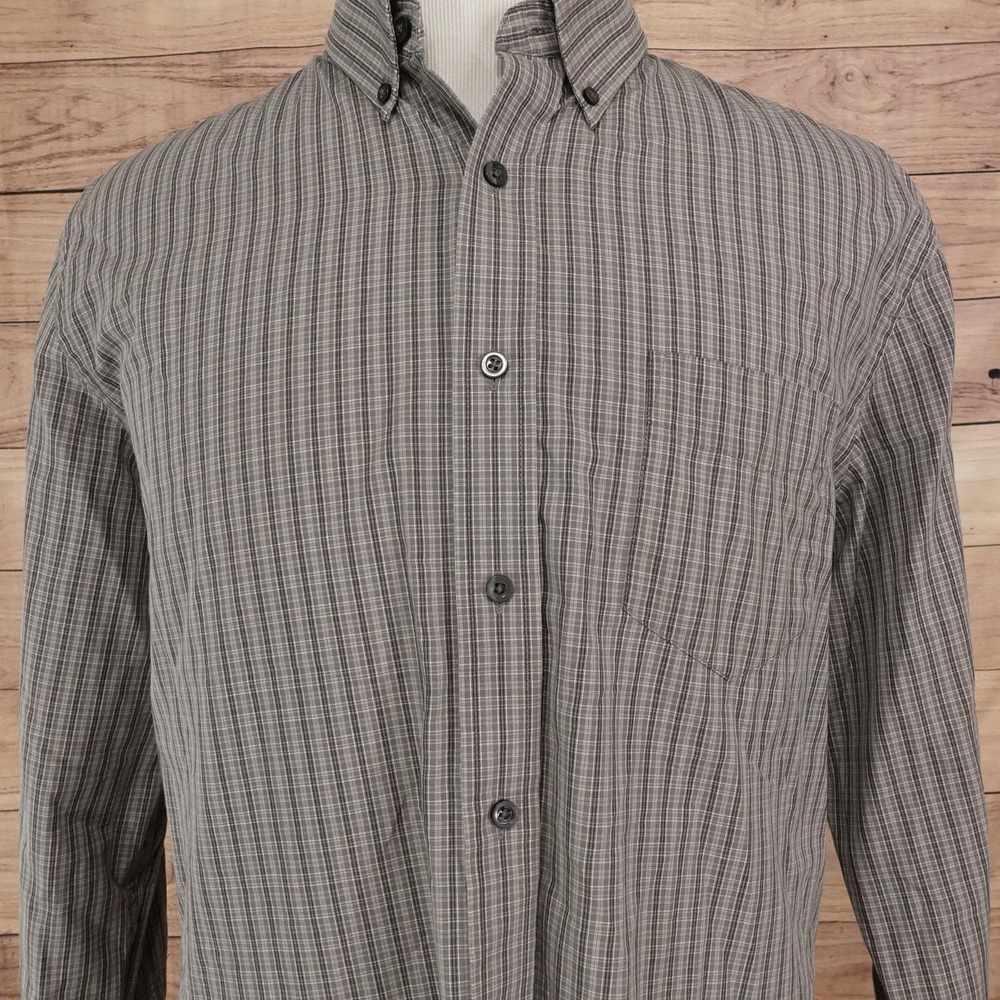 Dockers Shirt Mens XL Gray Check Long Sleeve Button-Up Stain Defender Casual